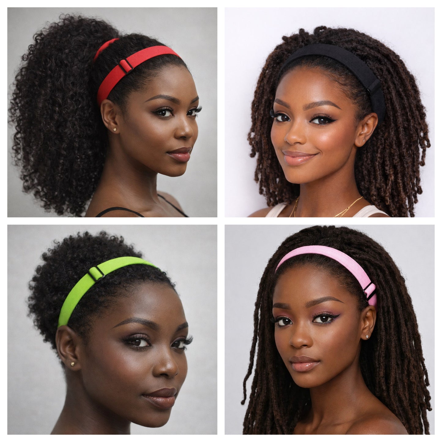 4 Adaptiband Headbands for Natural Hair - Adjustable 15 to 30 inches Non Slip Head Bands - Perfect Headband for Natural Hair Adjust To Fit 4C, Curly Hair, Locs, Sisterlocks, Afro Hairstyles